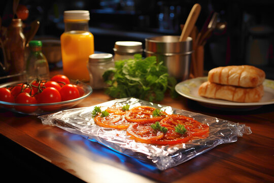 A handy disposable kitchen foil and cling film on a cooking counter