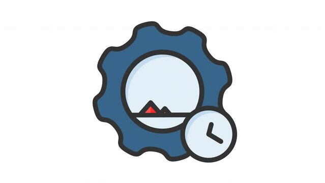 Animated productivity with clock and gearwheel symbolize time on transparent background. Suitable for growth, success, finance, time management concepts in business presentations or designs