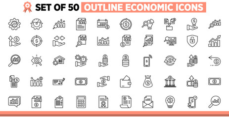 Economic icon collection. Outline Vector