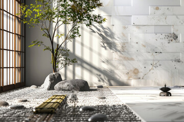 A Zen-inspired composition characterized by simplicity, balance, and a sense of tranquility