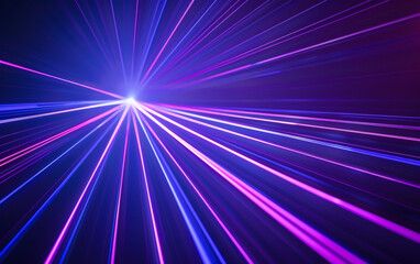 Fototapeta premium Blue and violet beams of bright laser light shining on black background