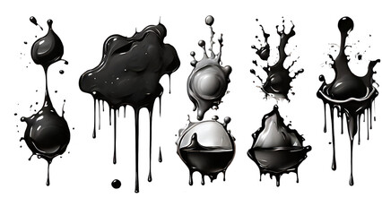 Set of Ink Splashes Isolated with alpha