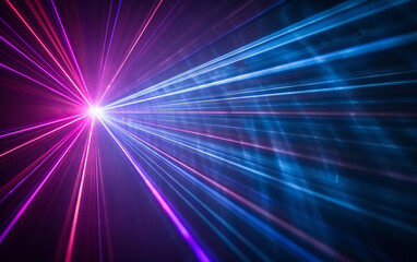 Obraz premium Blue and violet beams of bright laser light shining on black background