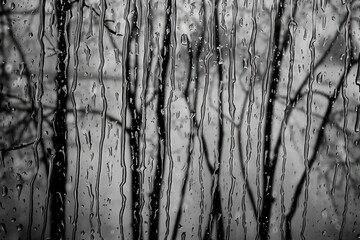 Gentle raindrops cascading down a windowpane