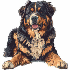Cartoon dog breed Tibetan Mastiff. Vector illustration on white background. - obrazy, fototapety, plakaty