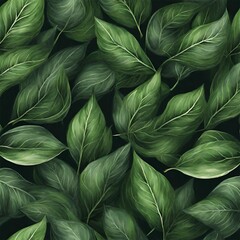 green leaves pattern in natural style on dark background - 1