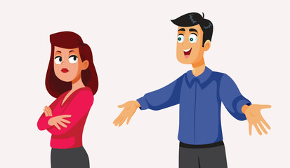 Upset Wife Refusing to Hug Her Husband Vector Cartoon illustration. Unhappy woman not accepting the apologies from her boyfriend 
