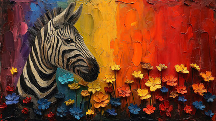 Head of a zebra on a colored background - obrazy, fototapety, plakaty