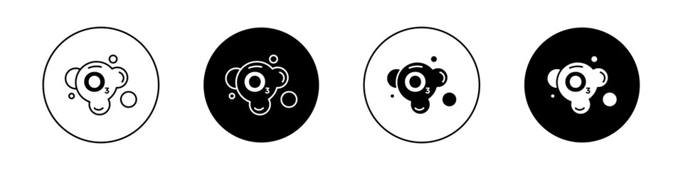 Ozonation Icon Set. O3 molecule Cleaning vector symbol in a black filled and outlined style. Environment Purification Gas Process Sign.