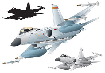 Single seat jet fighter of Republic of China, AIDC F-CK-1 Ching-Kuo, image illustration (monotone, black silhouette set)