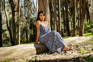 latina woman modeling in a forest in la paz bolivia - modeling concept