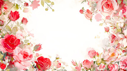ロマンチックな赤い薔薇のイラストのフレーム背景