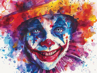 Colorful clown paint carnival watercolour. Holiday celebration