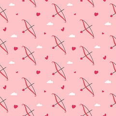 Cupid pink bow and arrow seamless pattern