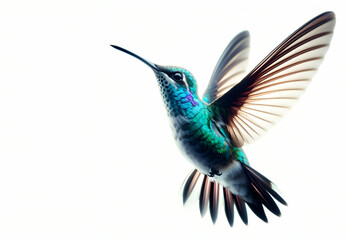 Fototapeta premium Bird with longest beak. Sword-billed hummingbird in white background ai generative