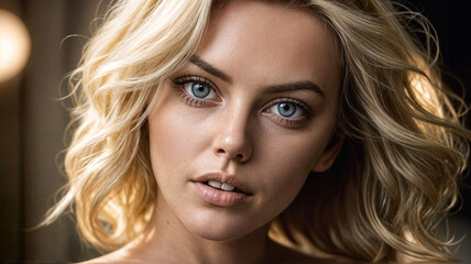 Naklejka premium A painting of a a Close-Up Portrait of a Beautiful Blonde