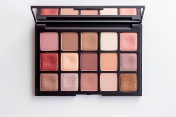 make up palette，Eyeshadow palette in various colors, comprehensive eyeshadow palette without brand on white background, makeup advertisement, makeup store background, makeup store wallpaper