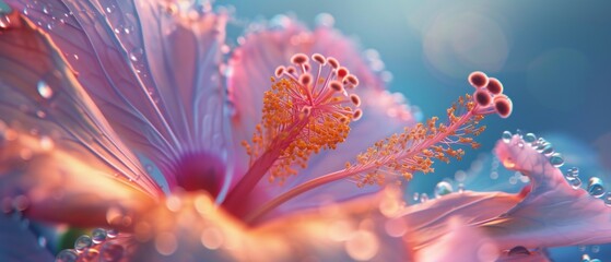 Obraz premium Cosmic Hibiscus: Hibiscus blooms seem to capture the essence of cosmic particles, radiating an otherworldly luminescence.