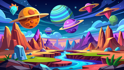 Cartoon Vector Space Landscape