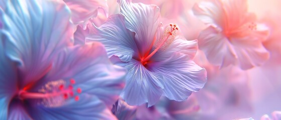 Fototapeta na wymiar Euphoric Glow: Hibiscus flowers emit a radiant luminosity, enveloping observers in a euphoric aura of light.