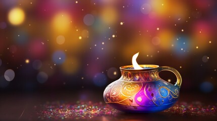 Happy Diwali Diya Lamp on Transparent Background

