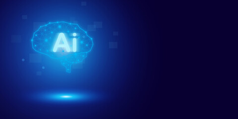 Artificial intelligence Ai self learning improving development problem solving solution tasks of future technology, ai graphics computer chip brain memory power, futuristic blue abstract background.