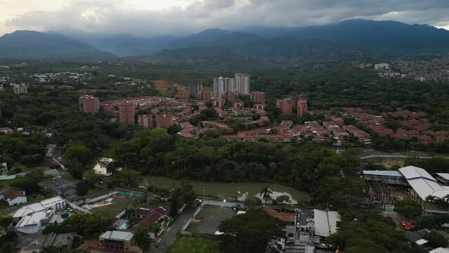 Aerial  Babilla Lake Ciudad Jardin Dolly Forward Cali Colombia