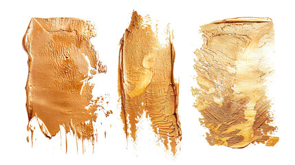 Brush strokes with gold paint, texture, isolated
