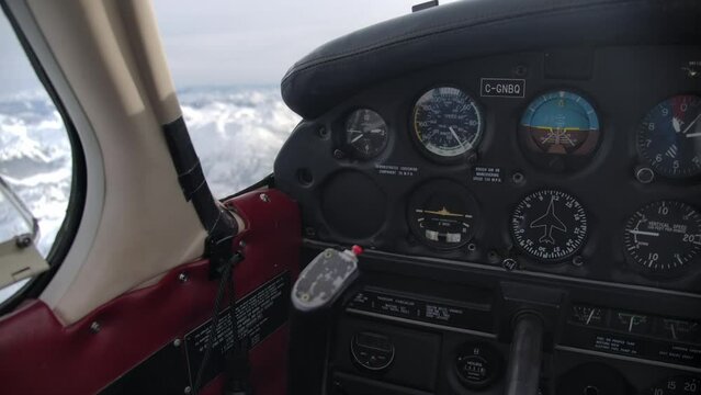 Pilot's View Small Single Engine Airplane Cockpit Interior in Flight