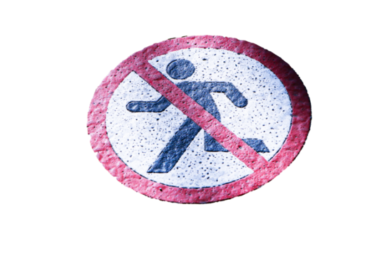 Sign or symbol Icon pedestrians draw red lines isolated on cut out PNG. No trespassing sign on paved road surface. Do not walk through this area. Restricted Area Do Not Enter Authorized Personnel