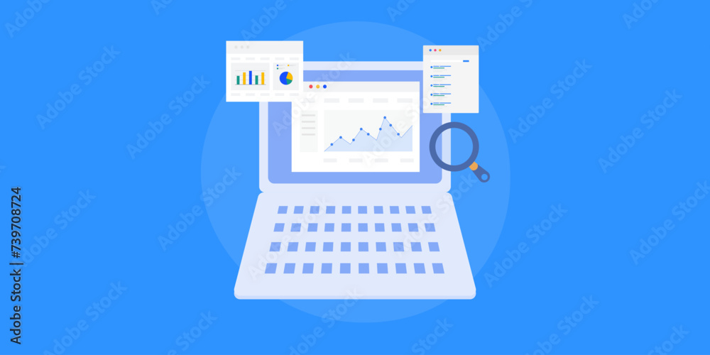 Wall mural website ranking and performance data on pc screen, seo analytics report conceptual vector illustrati