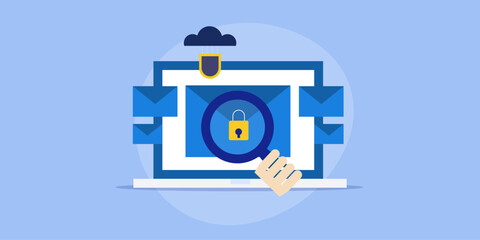 Email encryption, cloud security data protection digital technology vector illustration conceptual web banner.