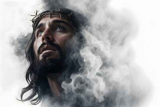 Double exposure creation of Jesus and holy cross