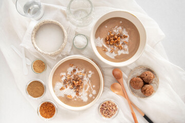 Chestnut soup with spices in bowls