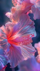 Luminescent Hibiscus: Petals emit neon brilliance, veins adorned with shimmer.