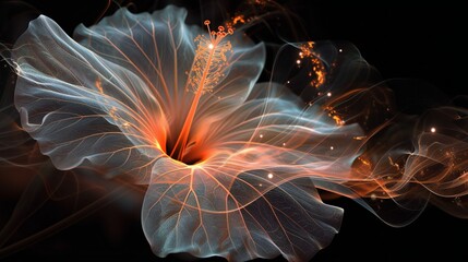 Luminescent Petals: Hibiscus petals emit a soft, radiant glow, as if adorned with ethereal Stardust.