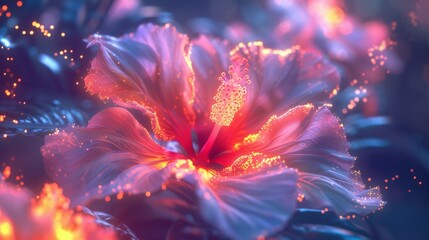 Obraz na płótnie Canvas Luminescent Petals: Hibiscus petals emit a soft, radiant glow, as if adorned with ethereal Stardust.