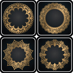 set of gold frames set template. round art frame. 