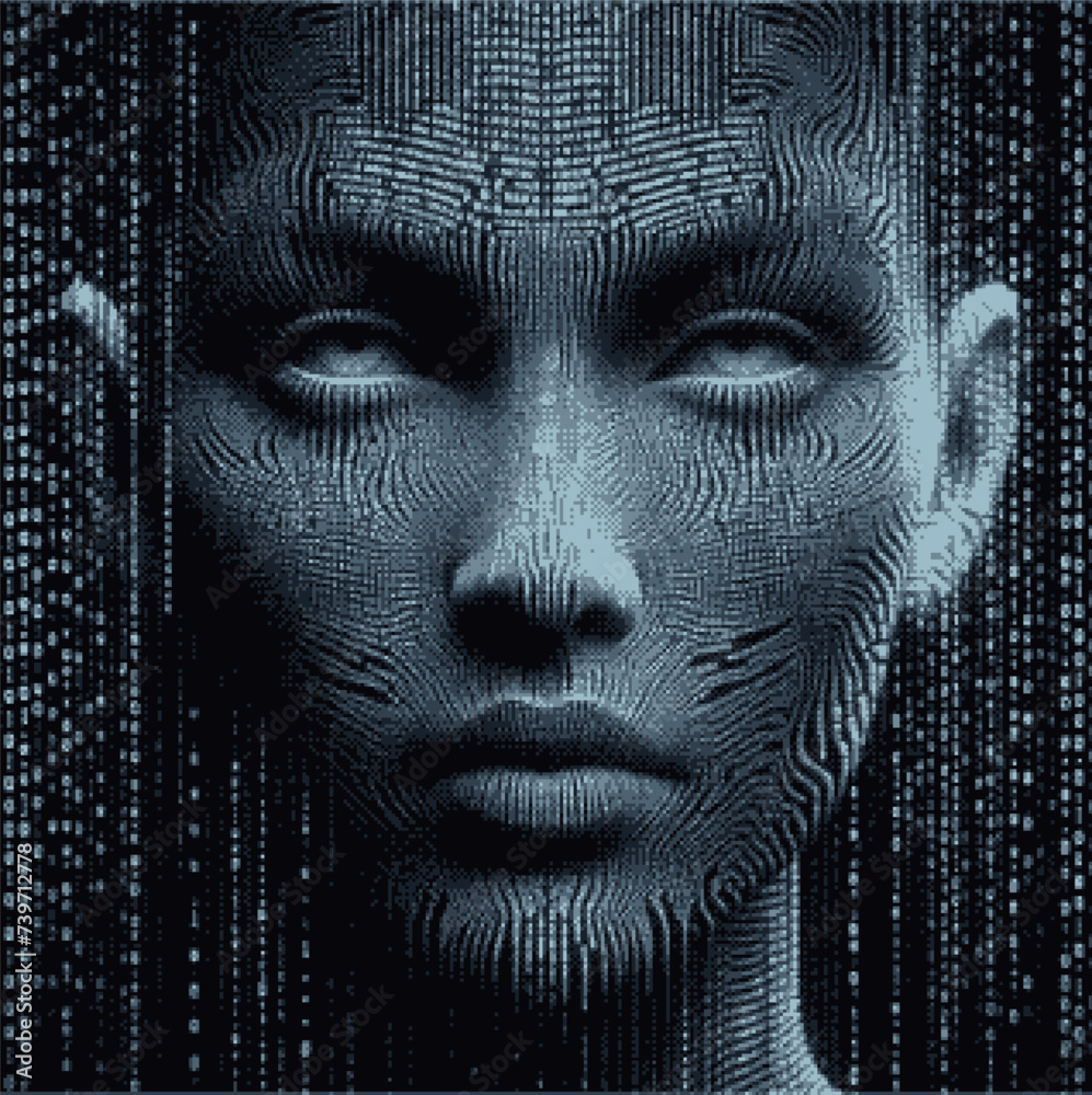 Poster abstract pixelated silhouette of a person on a dark background. conceptual vector illustration about