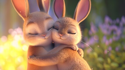 National Hugging Day: Cute Animated Animals Hugging - obrazy, fototapety, plakaty