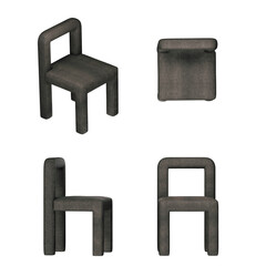 Chair , top view, font view, side view, isolated,perspective, rendering