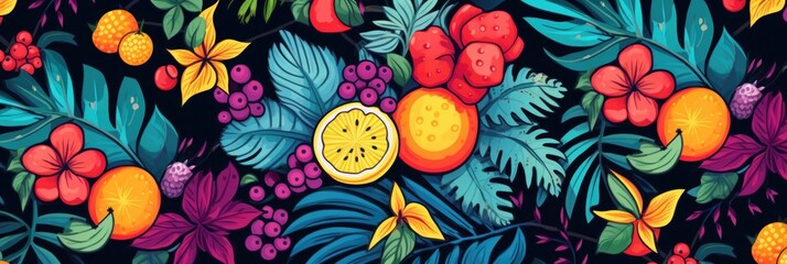 Summer pattern with fruits - obrazy, fototapety, plakaty