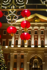 Chinese New Year. Red Chinese lanterns. Evening festive illumination