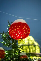 Chinese New Year. Red Chinese lanterns. Evening festive illumination