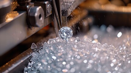 Diamond cutting and polishing factory process close shot with diamonds with space, Generative AI. - obrazy, fototapety, plakaty