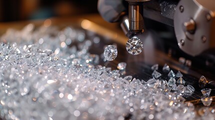 Diamond cutting and polishing factory process close shot with diamonds with space, Generative AI. - obrazy, fototapety, plakaty