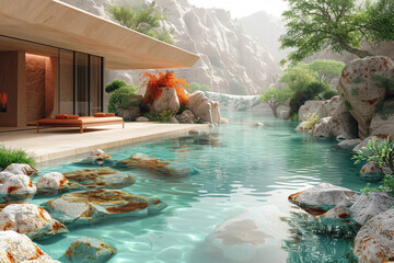 3D desert oasis scene a serene and captivating background for thematic product staging