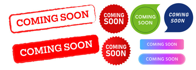 coming soon stamp speech bubble button and label sticker sign promotion marketing advertisement