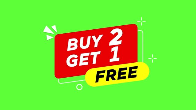 4K motion graphics animation of buy 2 get 1 free on chroma key green screen background.