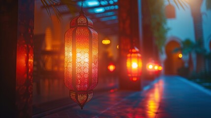 Lanterns in arabic style on the background of sunset